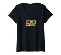 Damen NO RISK NO STORY. Motivation Zitate Kleidung T-Shirt mit V-Ausschnitt