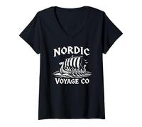Damen Nordic Voyage Co Viking Lustiger Liebhaber der norwegischen Kreuzfahrt T-Shirt mit V-Ausschnitt