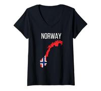 Damen Norwegen Flagge Karte Norwegisch Oslo Europa Wikinger Ski Krone Flord T-Shirt mit V-Ausschnitt