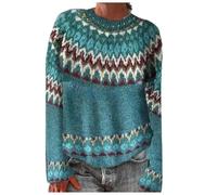 Damen Norweger Pullover Große Größen Strickpullover Rundhals Pulli Langarm Sweater Norwegermuster Warm Winterpullover Oberteile Lockere Jumpers Klamotten Teenager Mädchen Winter Herbstmode Rot 3xl 4xl
