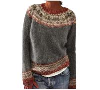 Damen Norweger Pullover Große Größen Strickpullover Rundhals Pulli Langarm Sweater Norwegermuster Warm Winterpullover Oberteile Lockere Jumpers Klamotten Teenager Mädchen Winter Herbstmode Rot 3xl 4xl