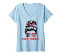 Damen Norwegisches Mädchen, Norwegen-Flagge, Stolz, Spieltag T-Shirt mit V-Ausschnitt