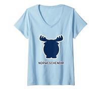 Damen Norweschendir Norwegen Tier Elch auf Sächsisch T-Shirt mit V-Ausschnitt, Himmelblau, L