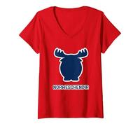 Damen Norweschendir Norwegen Tier Elch auf Sächsisch T-Shirt mit V-Ausschnitt, Rot, S