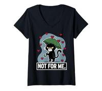 Damen Not for Me Schwarze Katze Anti-Valentinstag für Katzenliebhaber T-Shirt mit V-Ausschnitt