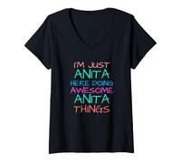 Damen Nur Anita Macht tolle Anita-Dinge, lustige T-Shirt mit V-Ausschnitt