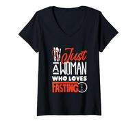Damen Nur eine Frau, die gerne fastet, intermittierendes Fasten T-Shirt mit V-Ausschnitt
