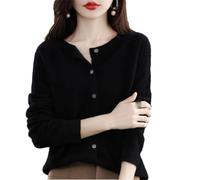 Damen O-Ausschnitt Cardigan Lose Langarm Sweater Top Frühling und Herbst Merino Kaschmir Sweater, Schwarz , XXL