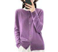 Damen O-Ausschnitt Cardigan Lose Langarm Sweater Top Frühling und Herbst Merino Kaschmir Sweater, violett, XXL