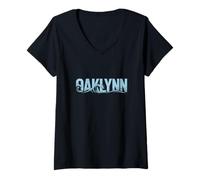 Damen Oaklynn Sea Waves - Personalisierter Name Ocean Beach Art T-Shirt mit V-Ausschnitt