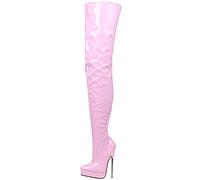 Damen Oberschenkel hohe Stiefel 7" Stiletto Fashion Stretchy Lackleder Plateau Overknee High Heel Stiefel Sexy Stripper Club Pole Dance Schuhe 6 Farbe,Rosa,45 EU