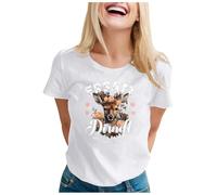 Damen Oberteil Glitzer T-Shirt mit bayerischem Oktoberfest-Hirsch-Print | Traditionelles deutsches Festival-T-Shirt für Männer und Frauen | Hochwertiger Baumwollkomfort Tüll Oberteil Damen (White, M)