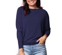 Damen-Oberteil mit langen Ärmeln, große Größen, Rundhalsausschnitt, elegantes T-Shirt, bedruckt, Bluse, Mode, T-Shirt, Curvy, lässig, Tunika, Tops, Frühlings-T-Shirt, dunkelblau, XXX-Large