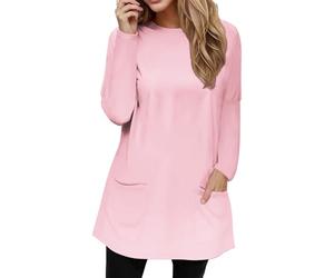 Damen-Oberteil mit langen Ärmeln, Rundhals, T-Shirt in Übergrößen, bedruckte Bluse, Tunika, elegantes Hemd, modisch, lässig, T-Shirt, Rosa, XL