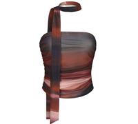 Damen-Oberteil mit Leopardenmuster, Geparden-Druck, gerüscht, trägerlos, Netz, Neckholder-Tops für Frauen, zum Ausgehen, Party, Batikrot, Mittel