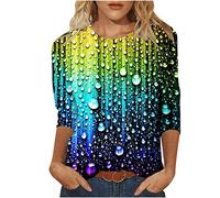 Damen Oberteile 3/4 Ärmel Bluse Bunte Blumen Druck Tunika 2023 Shirt Sommer Tshirt Rundhals Pullover Party Tee Tops Longbluse Leichte T-Shirt Lose Bequeme Blusentops Sportbekleidung für Outdoor