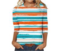 Damen Oberteile 3/4 Ärmel Tshirt Rundhals Bluse Lustig Blumendruck Tunika Tops Sommer Shirt Party Dünn Longbluse Pullover T-Shirt Teenager Mädchen Longtops Slim Fit Blusentops Hemden 3XL für Geschenk