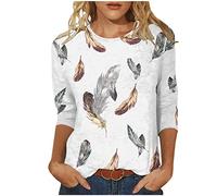 Damen Oberteile 3/4 Arm Bluse Lässige Federdruck Tshirt 2023 Tunika Shirt Sommer Rundhals Pullover Party Tee Tops Longbluse Dünne T Shirts Lose Bequeme Blusentops Sportbekleidung für Outdoor