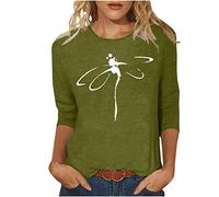 Damen Oberteile 3/4 Arm Bluse mit Aufdruck 2023 Tunika Mode Tshirt Sommer Shirt Pullover Tops mit O-Ausschnitt Longbluse Teenager Mädchen T-Shirt Locker Blusentops Große Größen für Outdoor