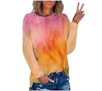 Damen Oberteile Bunte Batik Langarmshirt Langarm Pullover mit Rundhalsausschnitt T-Shirt Bluse Tops Herbst Winter Leichte Basic Shirt Tunika Blusen Locker Bequeme Longtops Blusentops für Frauen