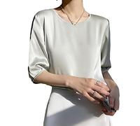 Damen Oberteile,Damen-Bluse Aus Satin Sommer Elegant Schlicht Schlicht Rundhalspullover Hemden Oberteile Modisch Halbe Ärmel Tunika Oberteile Lässig Locker Arbeitsblusen Seiden-T-Shirts Für Damen