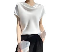 Damen Oberteile,Damen-Bluse Aus Satin Sommer Elegant Solide Rollkragenpullover Hemden Oberteile Modische Kurzarm-Tunika-Oberteile Lässige Lockere Arbeitsblusen Seiden-T-Shirts Für Damen Und Mädch