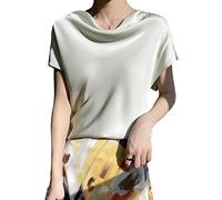 Damen Oberteile,Damen-Satinbluse Sommer Elegant Solide Rollkragenpullover Hemden Tops Modische Kurzarm-Tunika-Oberteile Lässige Lockere Arbeitsblusen Seiden-T-Shirts Für Damen Und Mädchen Erbseng