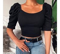Damen Oberteile,Damenbluse Mit Quadratischem Ausschnitt, Sommerhemden, Schmal, Puffärmel, Basic-Tanktops, Elegante Bluse, T-Shirt-Jacke, Lässige Bluse, Tunika, Sweatshirt-Tops Für Damen, Schwarz, M