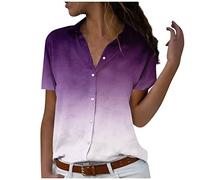 Damen Oberteile Elegant WeißE Bluse Damen Kurzarm Blusen Damen Sommer Damen Sommer Drucken Revers Kurzarm Blusenshirt Mit Knopfleiste Vintage Bedruckt Button Down Tunika Hemd Hemdbluse Damen Lang