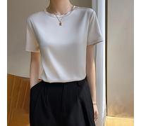 Damen Oberteile,Elegante Seidenoberteile T-Shirt Rundhalsausschnitt Sommerhemden Kurzarm Satin Tunika Tops Weste Cami Bluse Sexy Basic Tops Dünne T-Shirts Tanktops Bluse Für Mädchen Frauen,Champagne