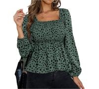 Damen-Oberteile Langarm-Shirt mit eckigem Ausschnitt Damen-Oberteile U-Ausschnitt Langarm Bluse Hemden Chiffon Hemd Lässige Bluse Baggy Tunika Oberteile Bedruckter Chiffon Pullover eckigem Ausschnitt