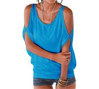 Damen-Oberteile mit kalter Schulter lockere Kurzarmbluse Basic-V-Ausschnitt T-Shirts Damen lässig schulterfrei Baggy-Fledermaus T-Shirts Sommer lockerer Rundhalsausschnitt Pullover Tunika-T-Shirt