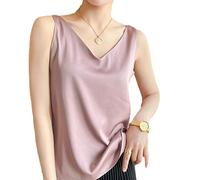 Damen-Oberteile mit lockerem, tiefem V-Ausschnitt, schlichte Oberteile aus Seide, Sling-Weste aus Satin, Oberbekleidung, Anzug, innere Basisschicht, hellrosa Tanktops mit Doppelträgern, rückenfreie Oberteile, Sommeroberteile, ärmelloses Freizeit-Tanktop, einfarbig, XXL