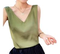 Damen-Oberteile mit lockerem, tiefem V-Ausschnitt, schlichte Oberteile aus Seide, Sling-Weste aus Satin, Oberbekleidung, Anzug, innere Basisschicht, fruchtgrüne Tanktops mit doppelten Trägern, rückenfreie Oberteile, Sommeroberteile, ärmelloses Freizeit-Tanktop, nur Weste, einfarbig, S