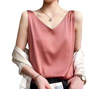 Damen-Oberteile mit lockerem, tiefem V-Ausschnitt, schlichte Oberteile aus Seide, Sling-Weste aus Satin, Oberbekleidung, Anzug, innere Basisschicht, ziegelrote Tanktops mit zwei Trägern, rückenfreie Oberteile, Sommeroberteile, ärmelloses Freizeit-Tanktop, nur Weste, einfarbig, XXL