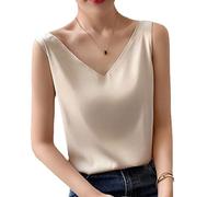 Damen-Oberteile mit lockerem, tiefem V-Ausschnitt, schlichte Oberteile aus Seide, Sling-Weste aus Satin, Oberbekleidung, Anzug, innere Basisschicht, Champagner-Tanktops mit Doppelträgern, rückenfreie Oberteile, Sommeroberteile, ärmelloses Freizeit-Tanktop, einfarbig, S