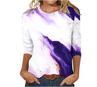 Damen Oberteile Mode Marmordruck Bluse 3/4 Ärmel Tshirt Rundhals Shirt Sommer Tunika Tops Pullover Party Longbluse Teenager Mädchen Bequeme T-Shirt T-Shirts Boho Blusentops Hemden für Frauen