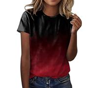 Damen Oberteile Sommer Tshirt Kurzarm Bluse mit Rundhalsausschnitt Bunte Blumen Drucken T-Shirt Tee Tops Pullover Teenager Mädchen Pulli Tunika Shirt Freizeit T Shirts Longbluse für Frauen