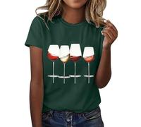 Damen Oberteile Sommer Tshirt Weiß Kurzarm Bluse mit Rundhals Weinglas Drucken T-Shirt Tee Tops Pullover Teenager Mädchen Pulli Tunika Shirt Ausgefallene T Shirts Longbluse für Frauen