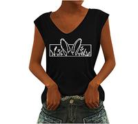 Damen Oberteile Trendige Tank Tops Sommer Hase Tier Muster Tshirt Ärmellos Tanktops mit V-Ausschnitt All-Match Tunika Bluse Lose Shirtbluse Sportshirt Laufshirt Geschenk für Frauen Beachwear