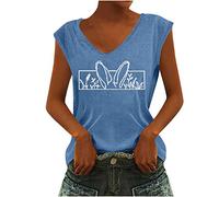 Damen Oberteile Trendige Tank Tops Sommer Hase Tier Muster Tshirt Ärmellos Tanktops mit V-Ausschnitt All-Match Tunika Bluse Lose Shirtbluse Sportshirt Laufshirt Geschenk für Frauen Beachwear
