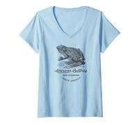 Damen Ochsenfrosch Vintage Tier Fauna Frosch Rana Catesbeiana T-Shirt mit V-Ausschnitt
