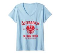 Damen Österreich Wappen Adler Do Bin I Her Do Gher I Hin Spruch T-Shirt mit V-Ausschnitt