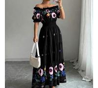Damen Off-Shoulder Kleid mit Blumenprint, Puffärmeln, taillierter Passform und ausgestelltem Rock, romantisch, elegant, Lässig Sommerkleid