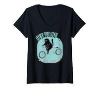 Damen Off to Be Radical Left Scum Rennrad mit Katze und Maus, Retro-Design, Schwarz T-Shirt mit V-Ausschnitt