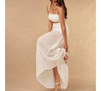 Damen Off-White Sommer Elegantes Urlaubs-Zweiteiler-Set, Trägerloses Camisole & Plissee-Rock, Lässiger Rock für Party, Hochzeit, Date, Strand & Pendel