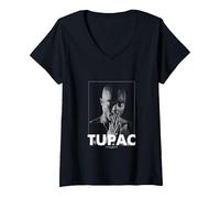 Damen Offiziell 2Pac Praying Rap Legend Tupac T-Shirt mit V-Ausschnitt, Schwarz, XL