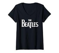 Damen Offiziell The Beatles Logo T-Shirt mit V-Ausschnitt