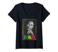 Damen Offizieller Bob Marley Foto, Weiß T-Shirt mit V-Ausschnitt
