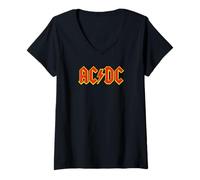 Damen Offizielles AC/DC Logo Gelb Rot Rock Musik Band Fan Geschenk T-Shirt mit V-Ausschnitt